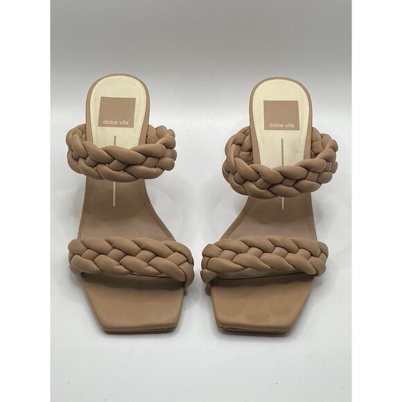 DOLCE VITA Women's Nude Braided Paily Stacked-Heel Square-Toe Heels SZ 6.5 - Picture 1 of 9